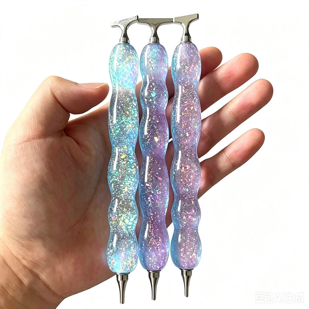 Embroidery Garments - ปากกาเพชรสำหรับงานปักเพชรสีชมพูฟ้าแบบใหม่ พร้อมหัวปากกาแบบเกลียวโลหะ อุปกรณ์เสริมสำหรับงานปักเพชร