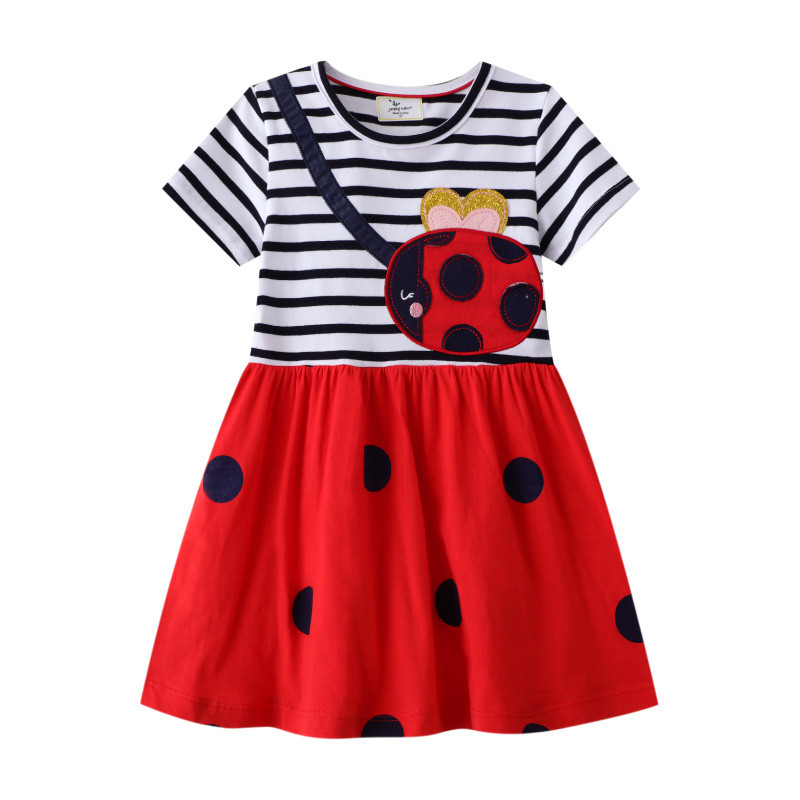 Embroidery Lady Bug - กระโดดเมตรใหม่มาถึง Ladybug เย็บปักถักร้อยเด็กชุดเจ้าหญิงลายร้อนขายเด็กทารก Frocks