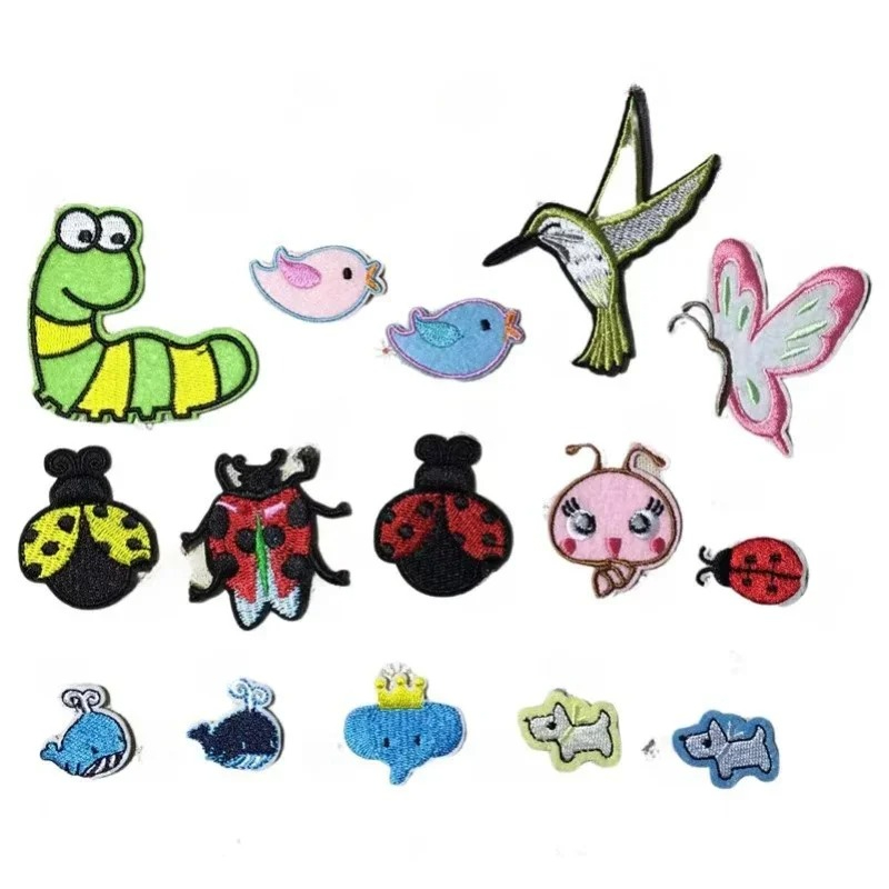 Embroidery Lady Bug - 100ชิ้น/ล็อตหรูหราอะนิเมะเย็บปักถักร้อยPatch Caterpillar Bird Ladybugช้างปลาวาฬเสื้อผ้าอุปกรณ์ตกแต่งหัตถกรรมApplique