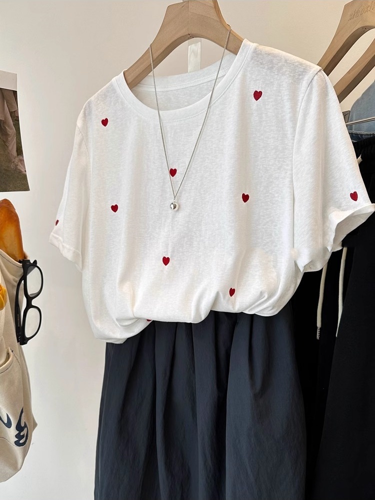 เสื้อยืดแขนสั้นผู้หญิงไซส์ใหญ่ - Embroidery Cotton Shirt บทวิจารณ์และราคา